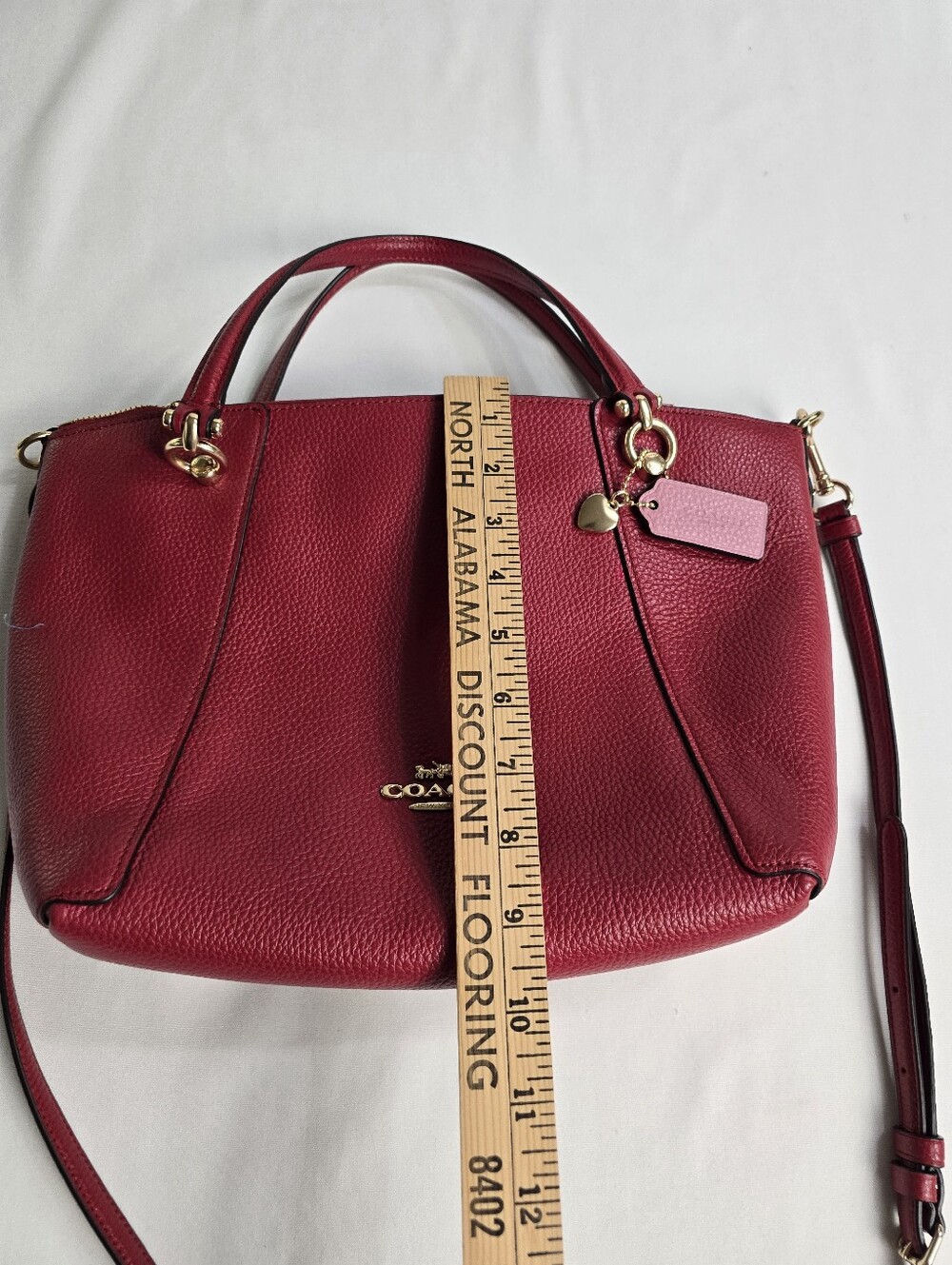 Coach Red Pebbled Leather Satchel Purse With Pink Tag And Heart Charm - Picture 3 of 12